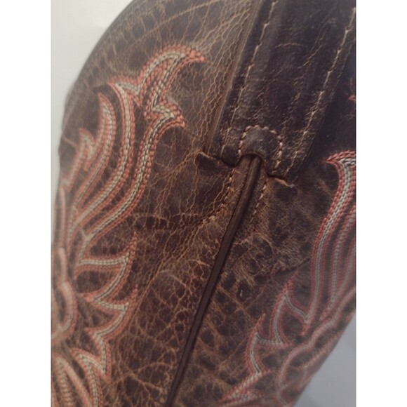 Tony Lama Brown & Pink Western Square Toe Boots Cross Inlay USA Women's Size 6B - Picture 7 of 16